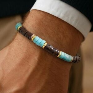 Turquoise and Brown Beaded Men’s Bracelet